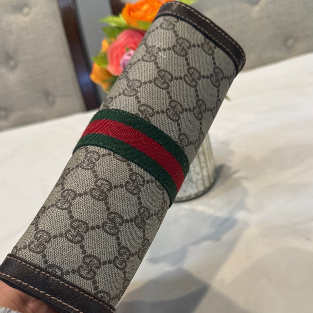 Gucci Beige Monogram Canvas Wallet with Brown Trim and Green-Red Web Stripe - Picture 5 of 8